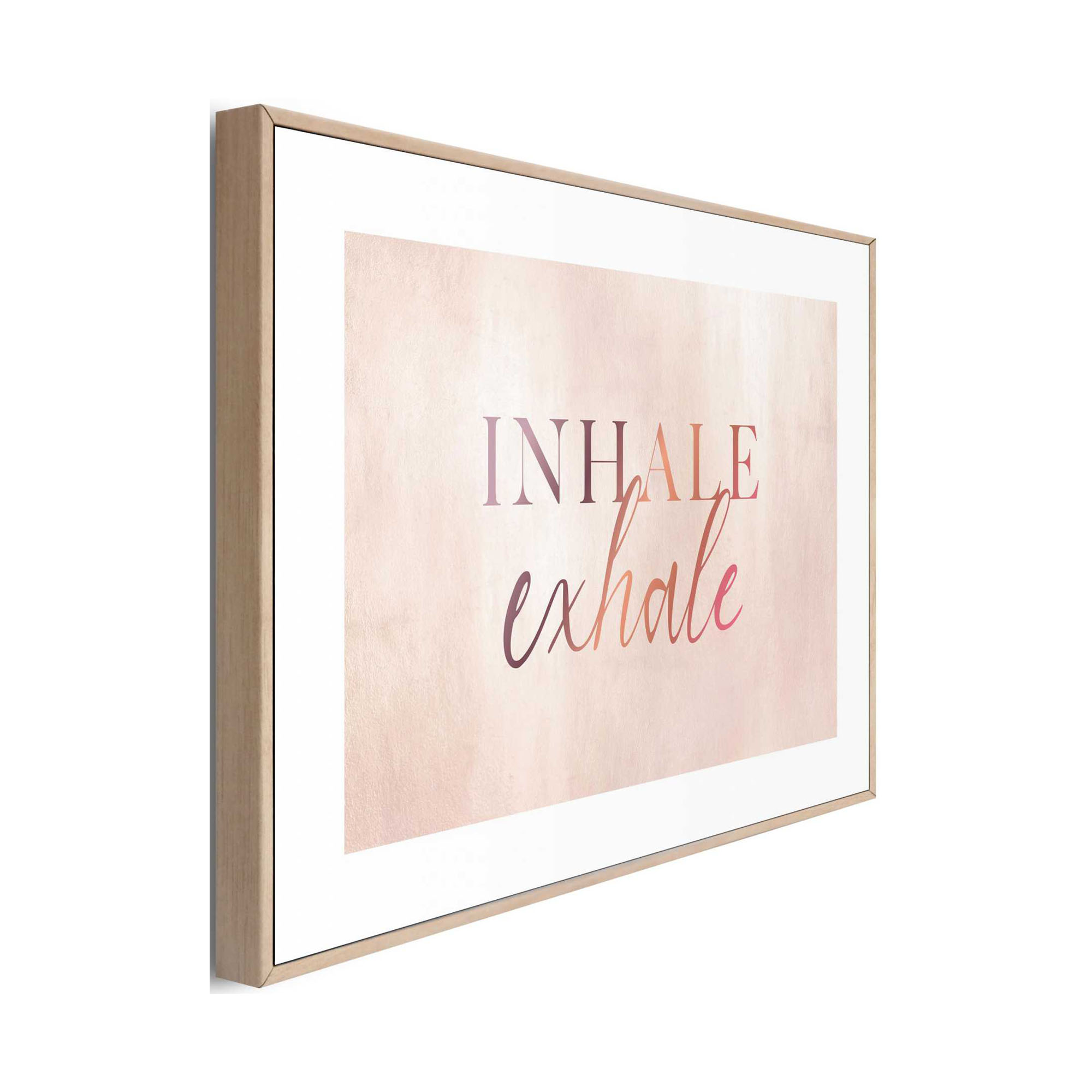 Seitliche Schrägansicht des Wandbilds „Inhale Exhale“, 20 × 30 cm; Profil, Kante und Tiefe des Bildes sind erkennbar.