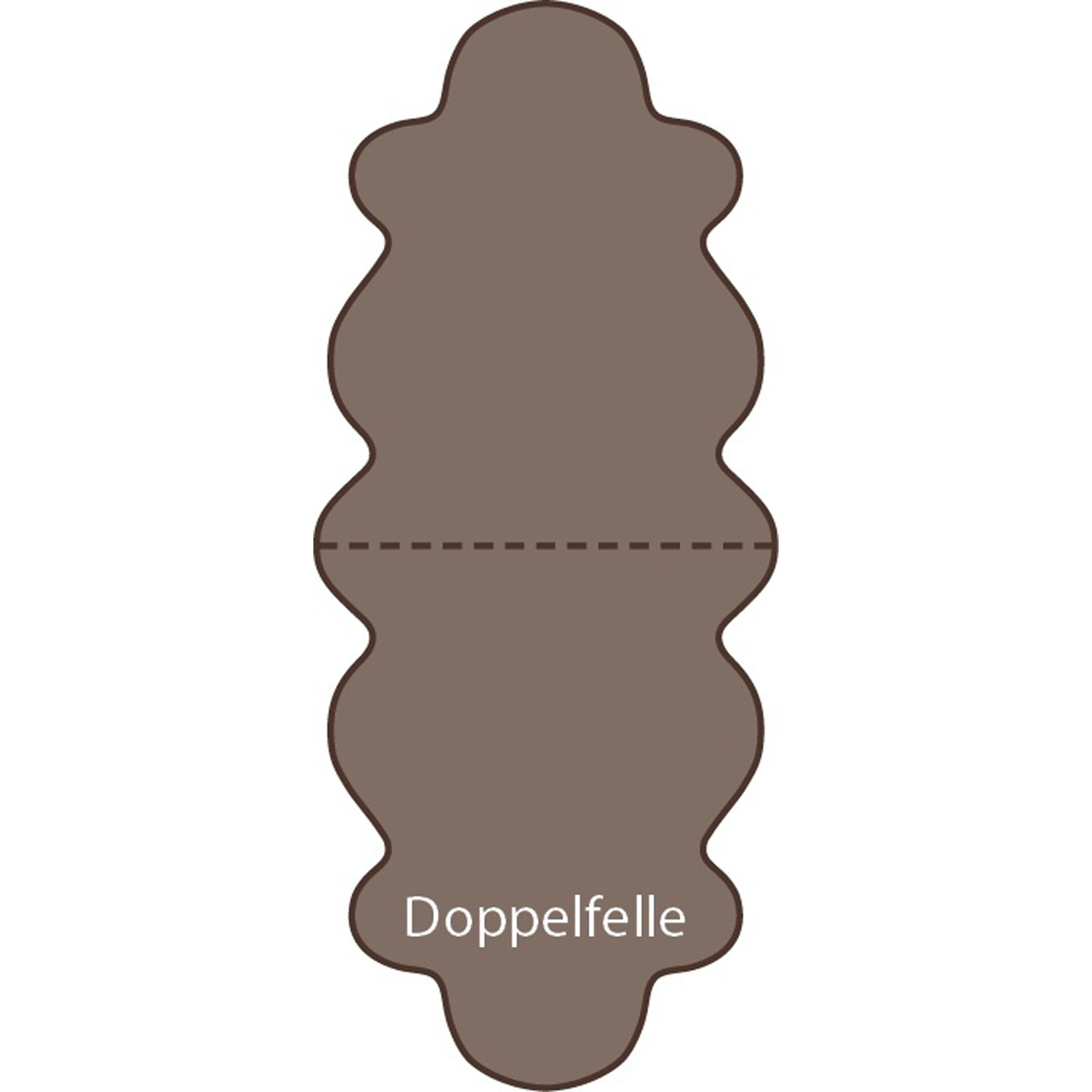 Braune schematische Fellkontur mit gestrichelter Querlinie und der Beschriftung „Doppelfelle“ im unteren Bereich.