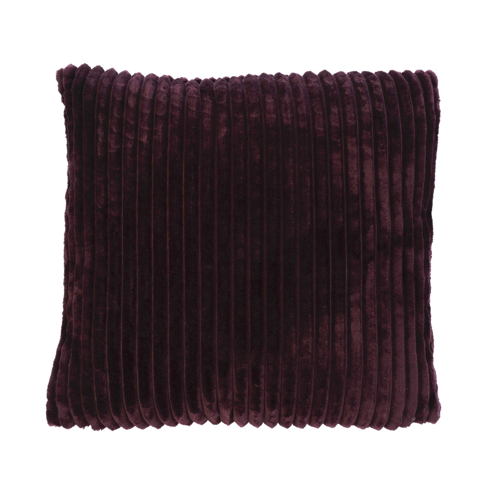 Quadratisches Komplettkissen Modell Cord in Brombeere, ca. 50 × 50 cm.