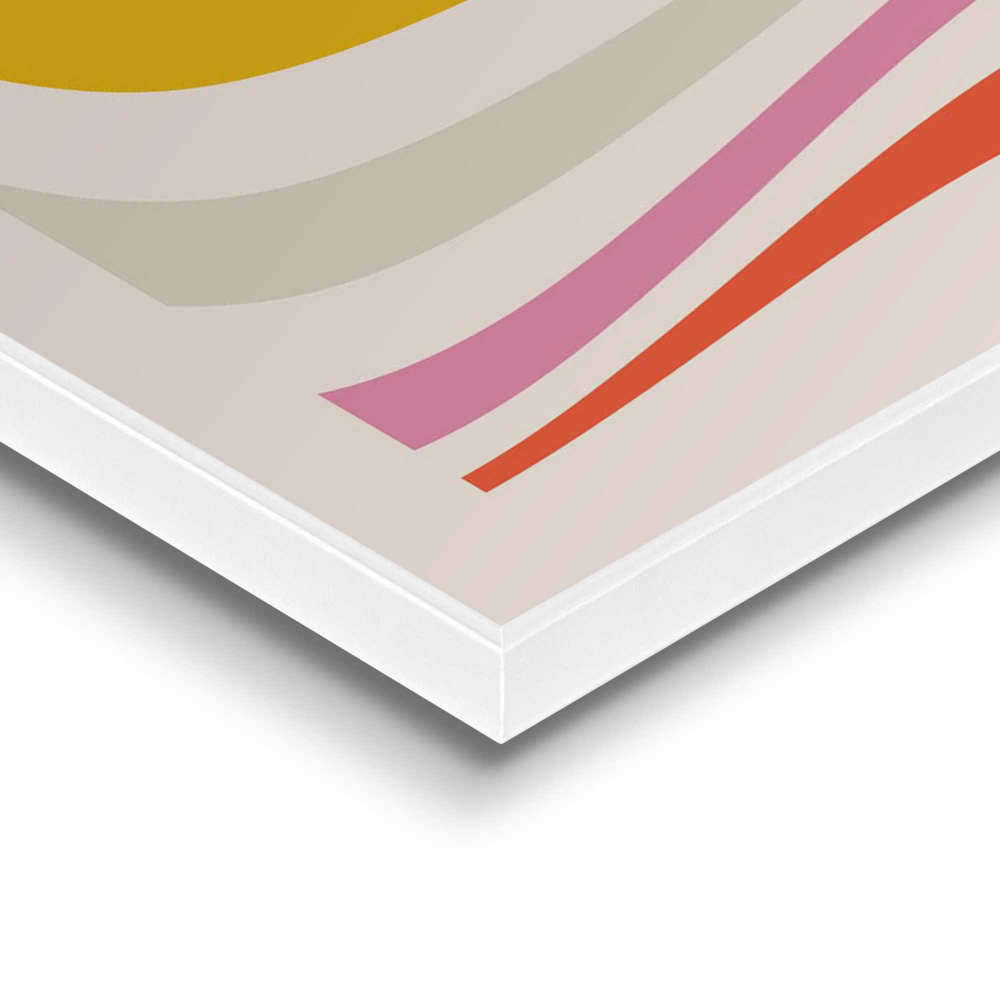 Detailaufnahme einer Ecke des Wandbilds „Bauhaus Colourful“, 40 × 50 cm; Oberfläche, Kante und Materialstärke sind sichtbar.