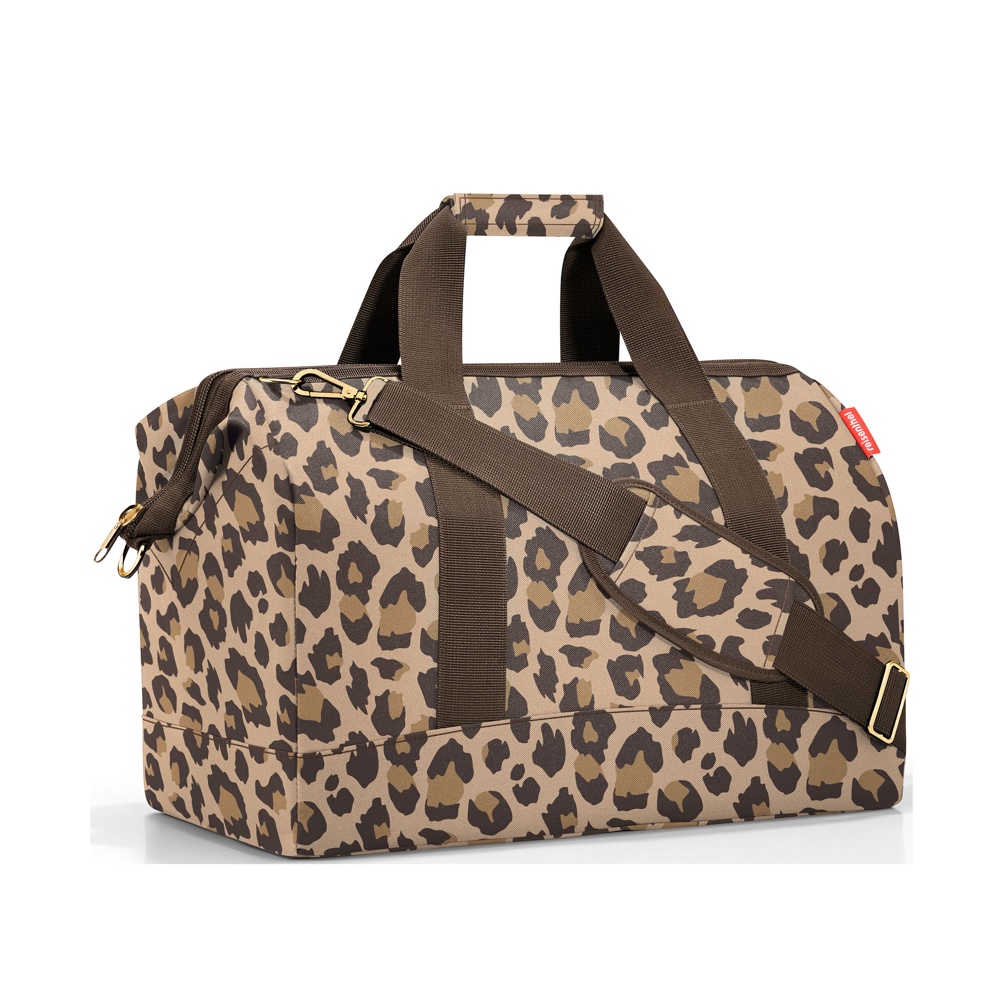 Reisenthel Reisetasche mit Leopardenmuster, Schultergurt und Tragegriffen in Braun-Beige