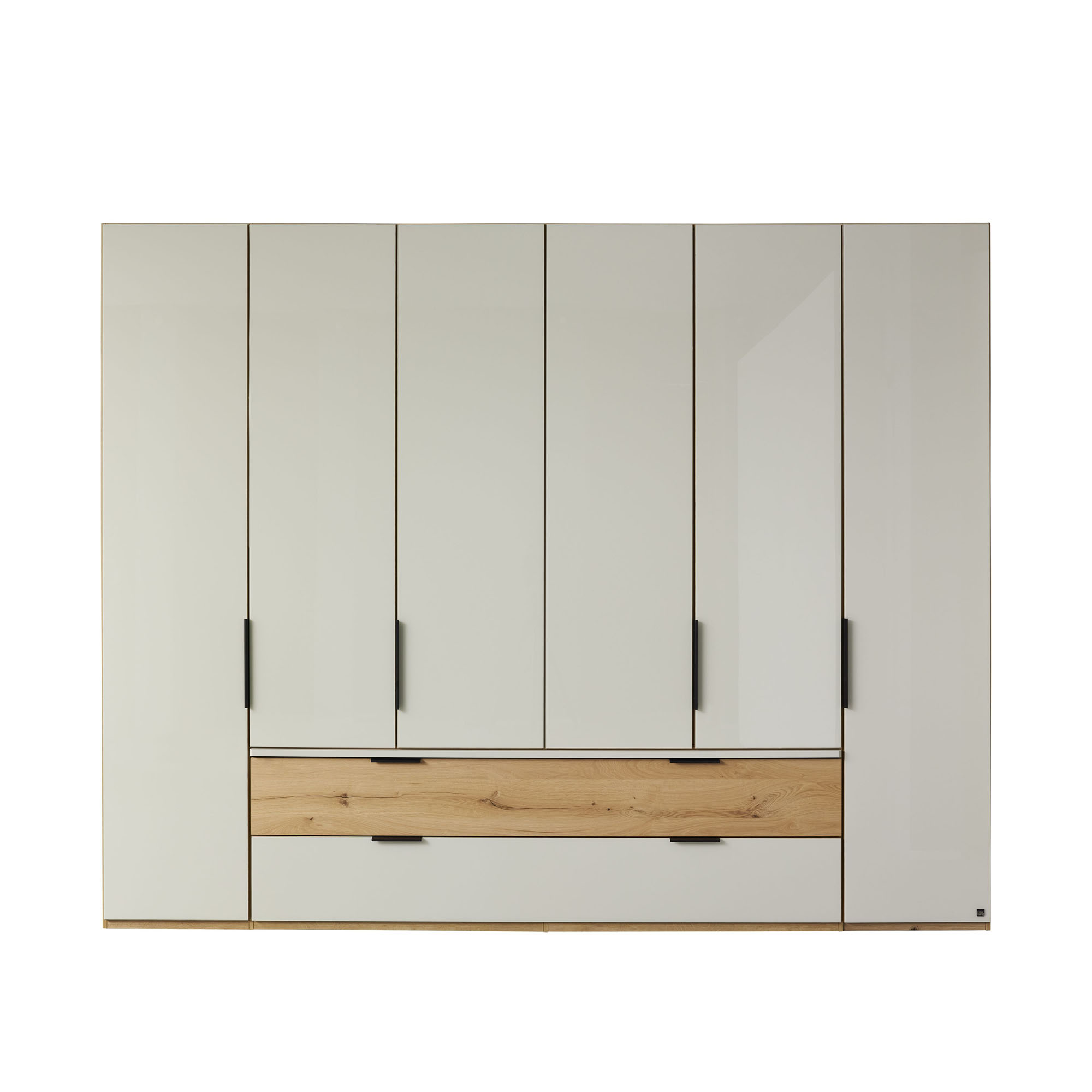 Kleiderschrank Interliving 1034 mit sechs Drehtüren und zwei Schubladen in Holzoptik und heller Front