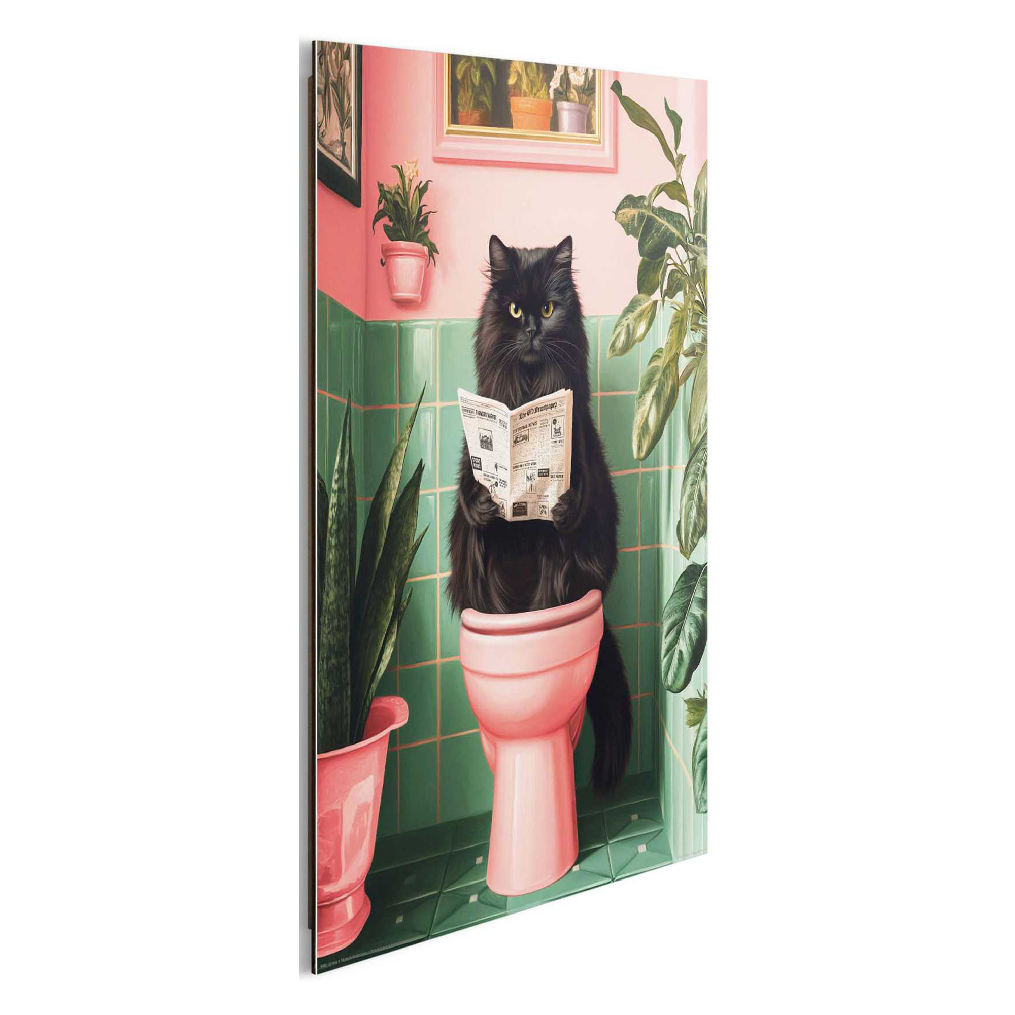 Seitliche Schrägansicht des Wandbilds „Cat Break“, 40 × 50 cm; Profil, Kante und Tiefe des Bildes sind erkennbar.