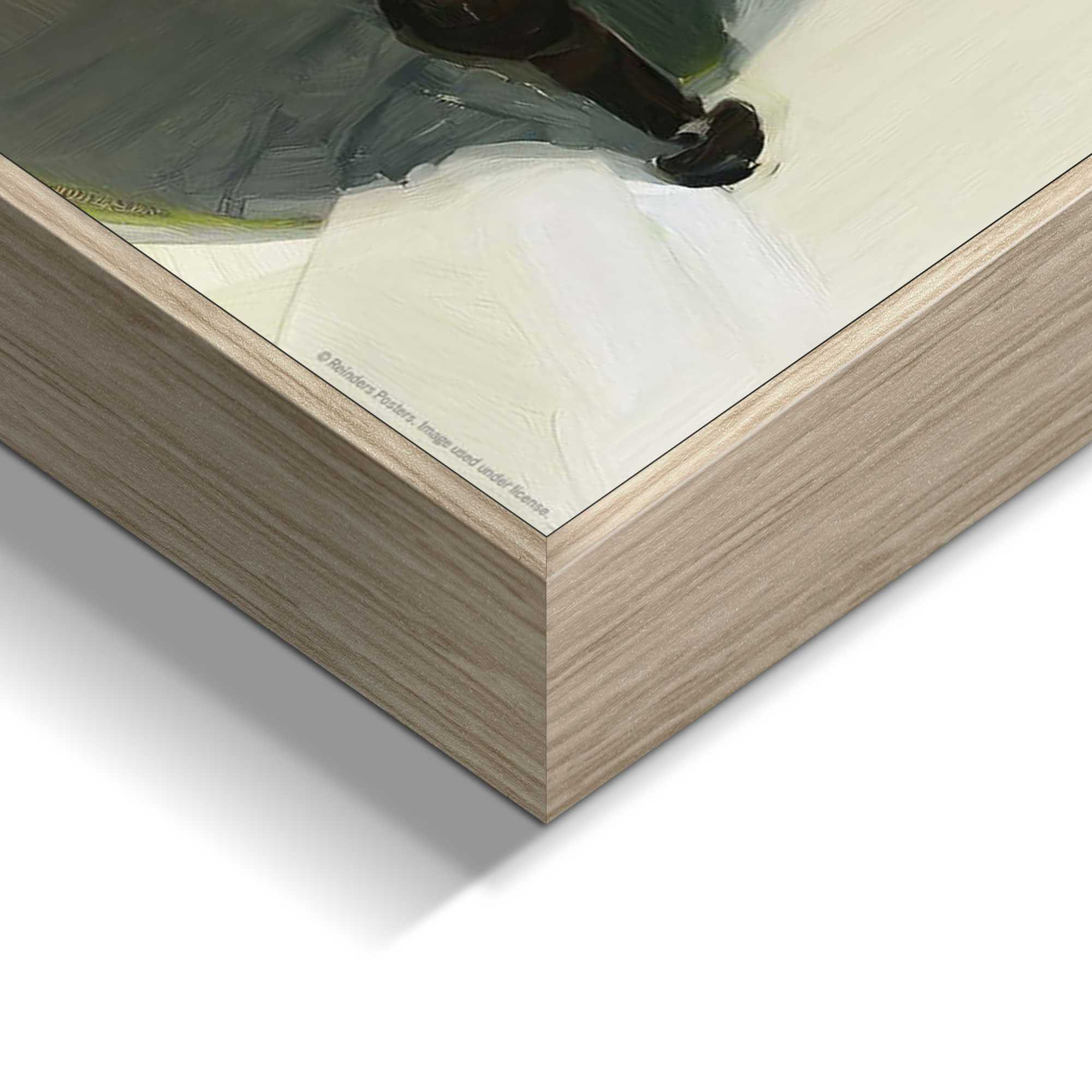 Detailaufnahme einer Ecke des Wandbilds „Napping Beauty“, 50 × 40 cm; Oberfläche, Kante und Materialstärke sind sichtbar.