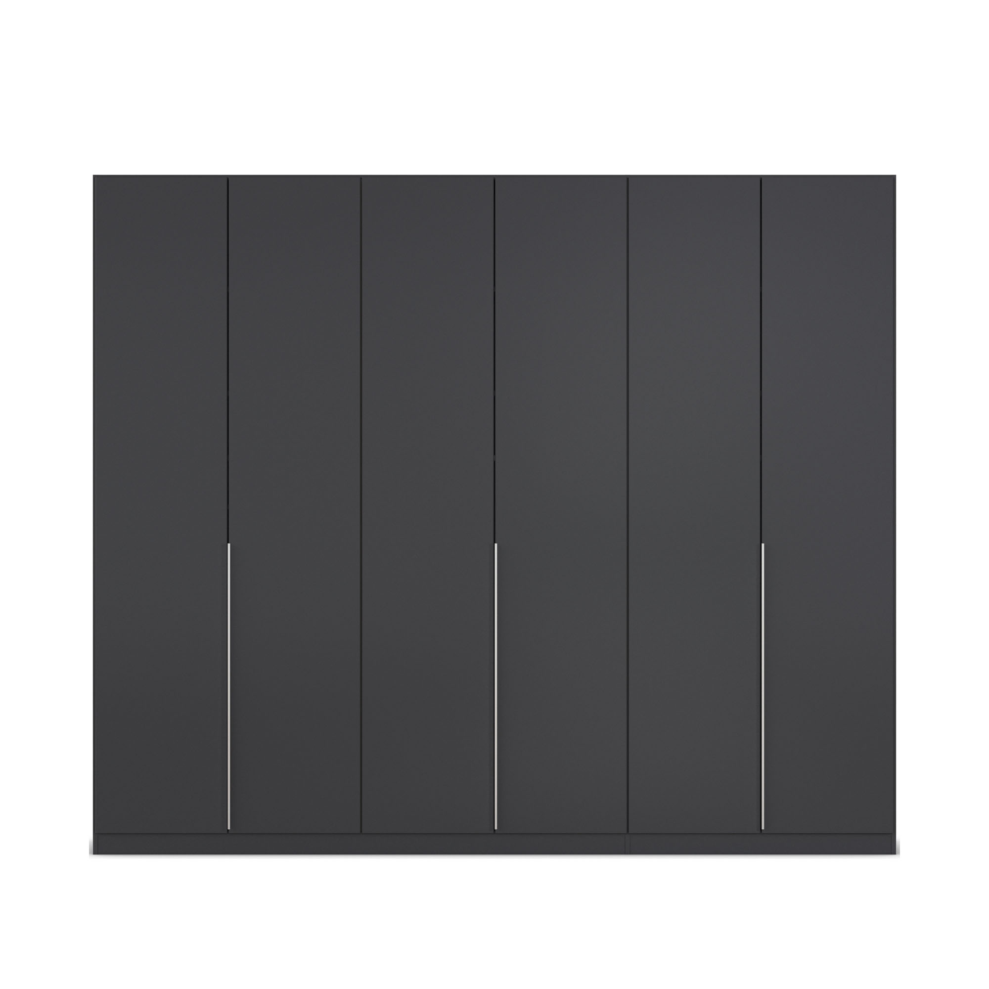 Breiter grau-metallicer Kleiderschrank mit sechs Türen und glatter Front im minimalistischen Design