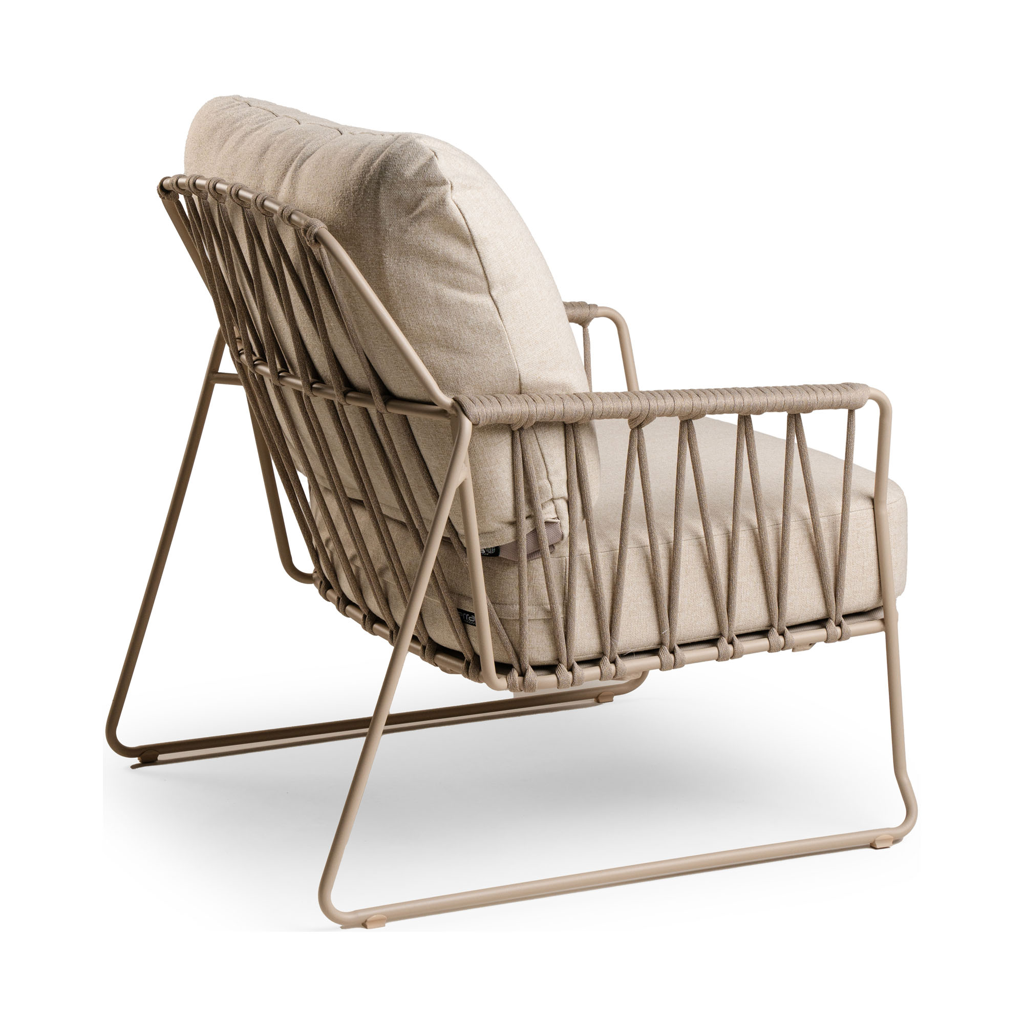 Lounge Chair mit Gestell in Champagnerfarbe und hellem Polster, Seitenansicht