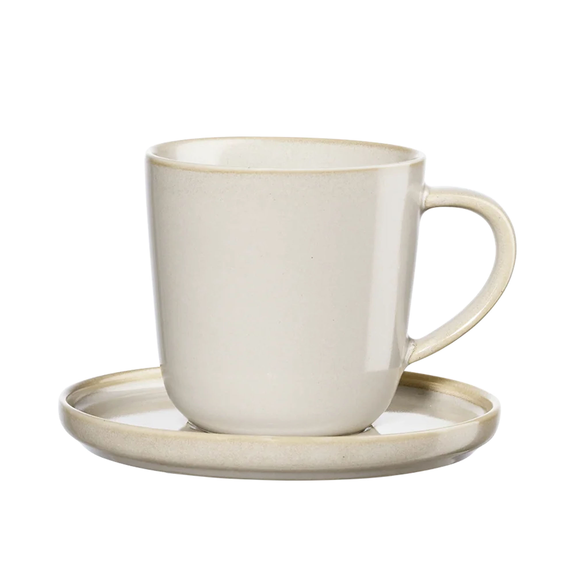 Espressotasse mit Unterteller der Serie Coppa, Farbe Nude, freigestellt auf hellem Hintergrund.