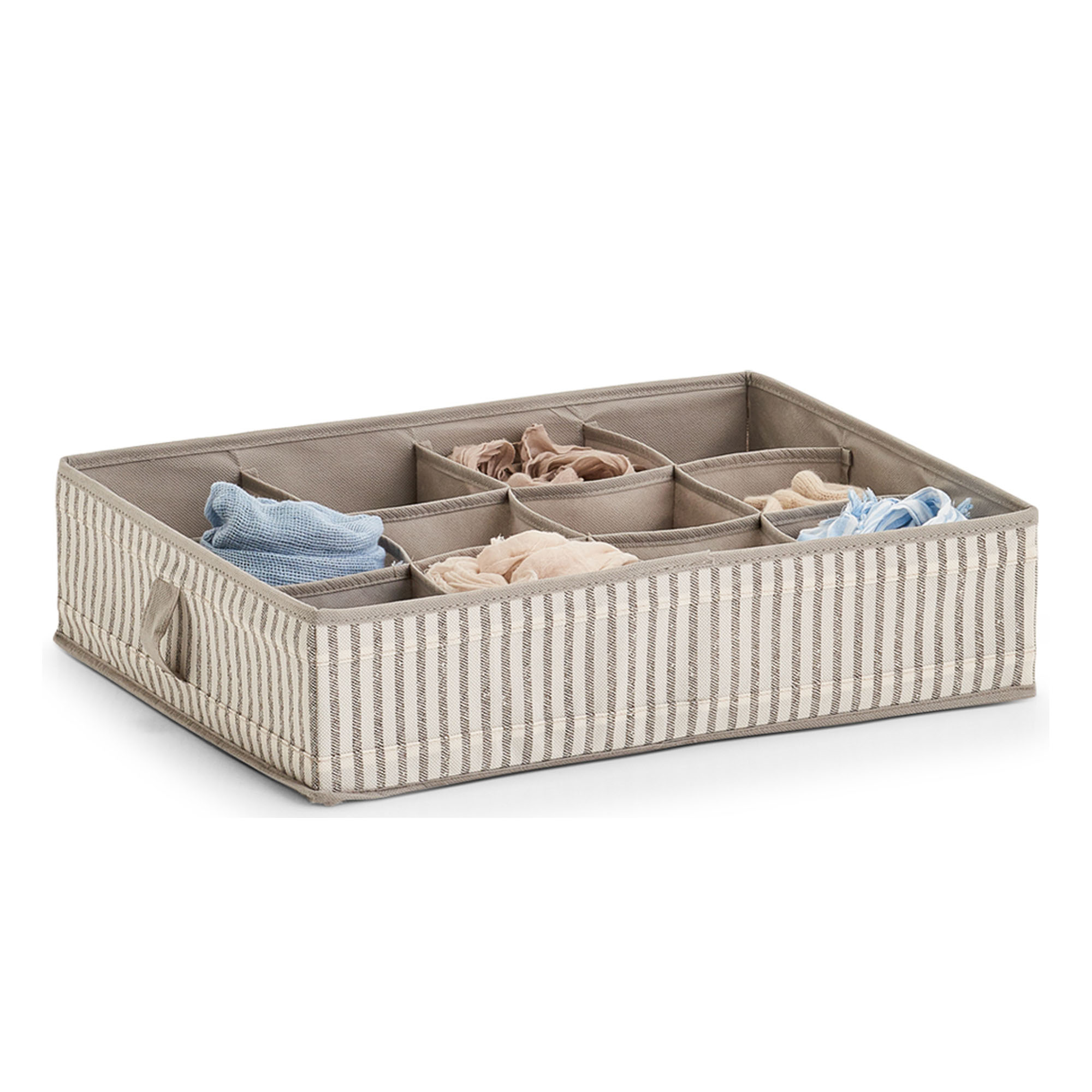 Zusätzliche Ansicht: Zeller Aufbewahrungsbox "Stripes"; Farbe beige; Material Vlies; Ausführung: 12 Fächer; Maße ca. 44 × 34 × 11 cm.