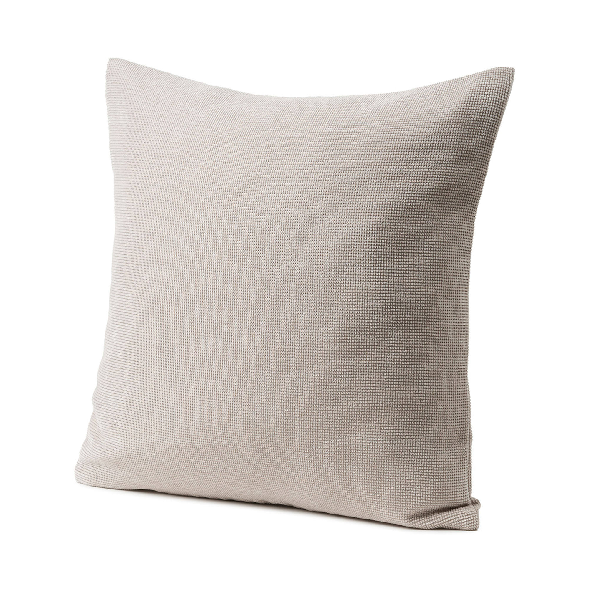 Quadratische Kissenhülle Modell Lena in Taupe, ca. 50 × 50 cm.