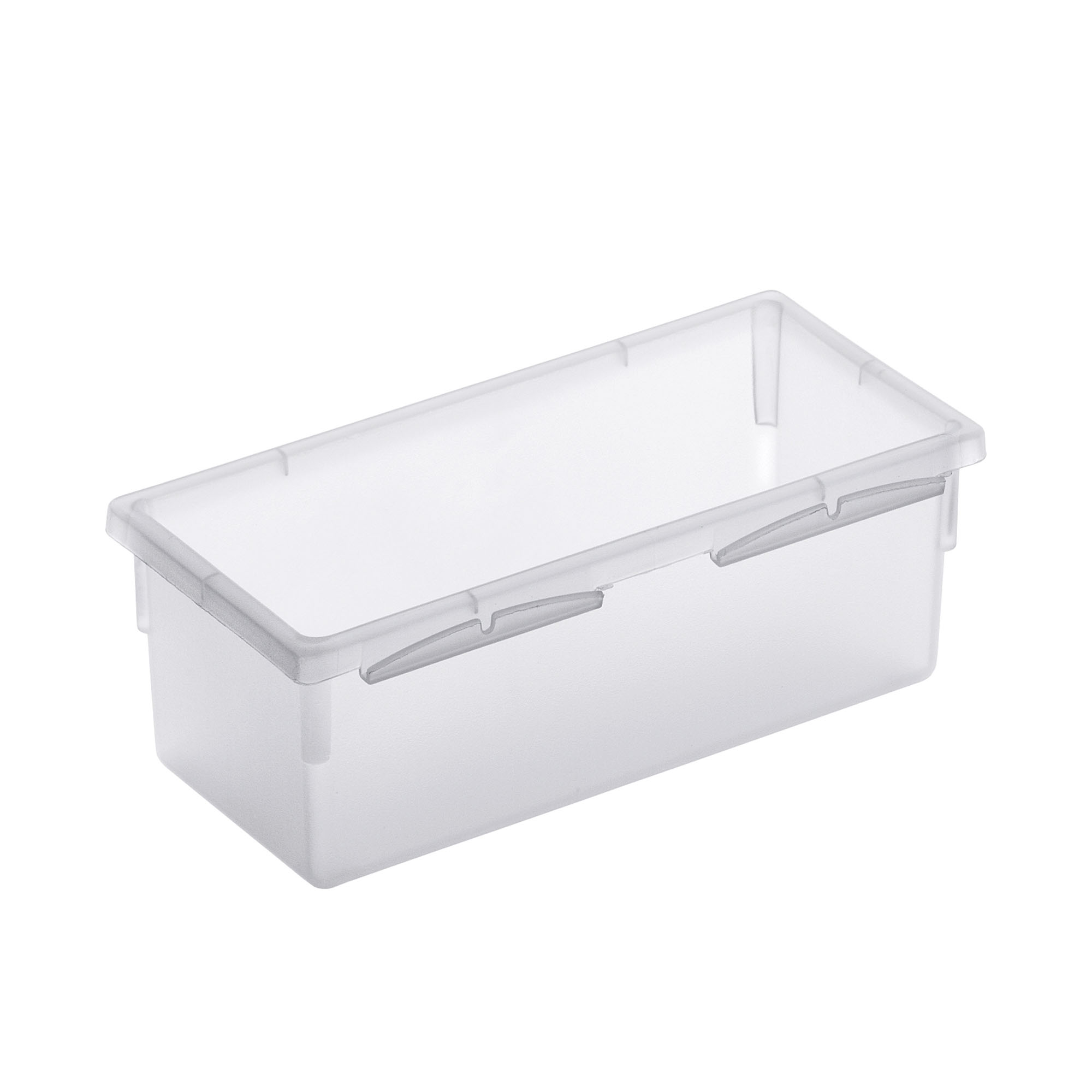 Rechteckige Aufbewahrungsbox aus transparentem Kunststoff ohne Deckel
