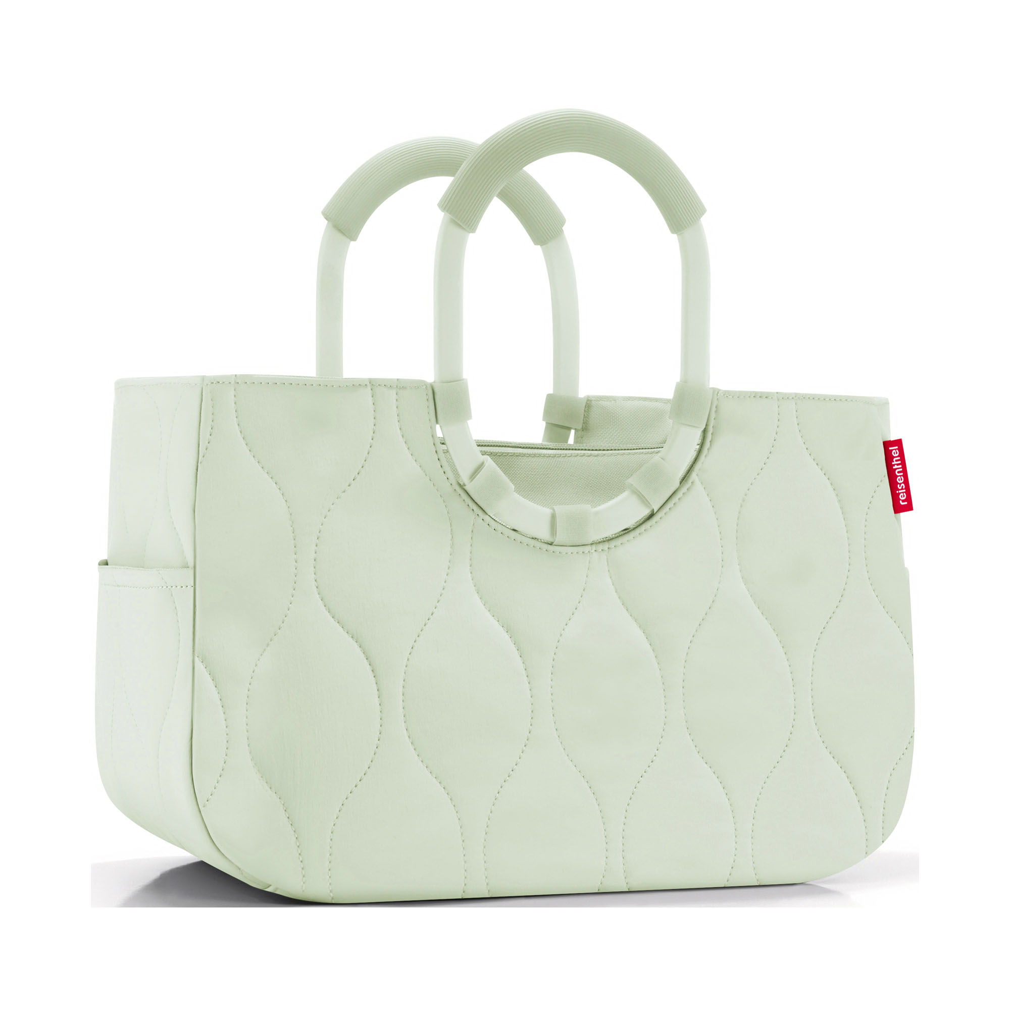 Shopper mit Ringgriffen von Reisenthel, Modell Loopshopper M, in Hellgrün mit Steppstruktur, frontal mit zwei ovalen Ringgriffen