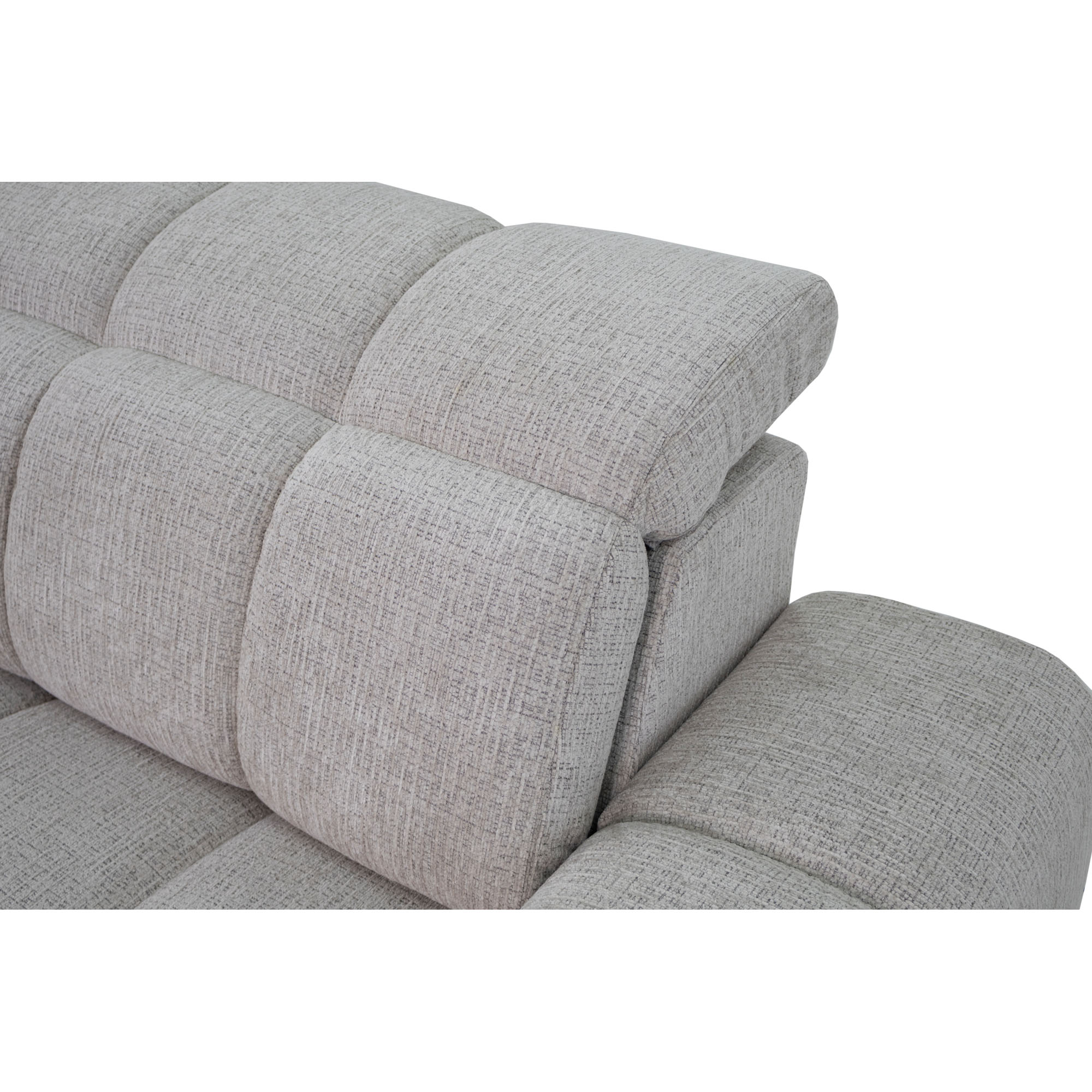Nahaufnahme der gepolsterten Rückenlehne mit hochgestellter Kopfstütze und strukturierter Oberfläche des Bezugs B831 Kansas 5 linen