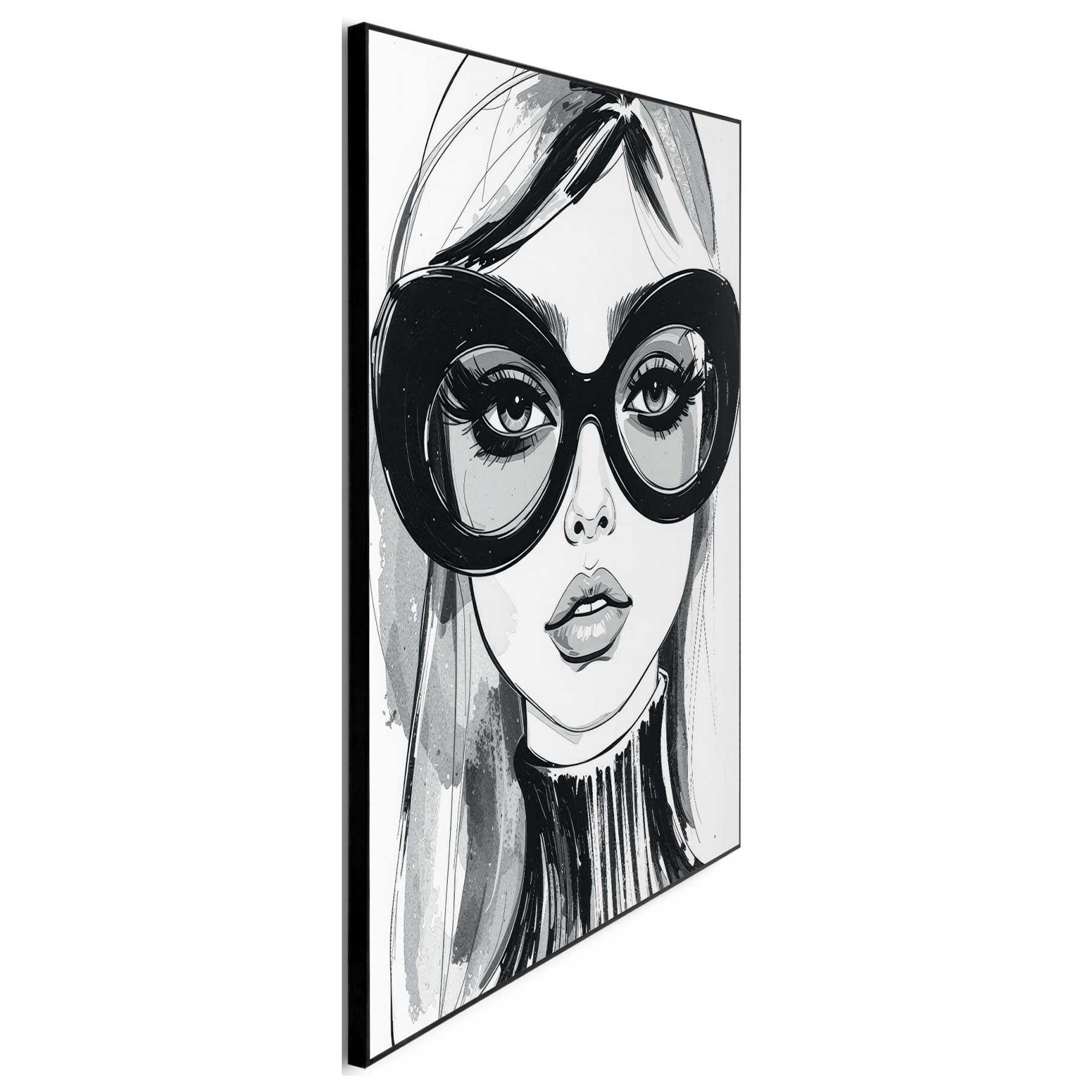 Seitliche Schrägansicht des Wandbilds „Fashion Glasses“, 50 × 70 cm; Profil, Kante und Tiefe des Bildes sind erkennbar.