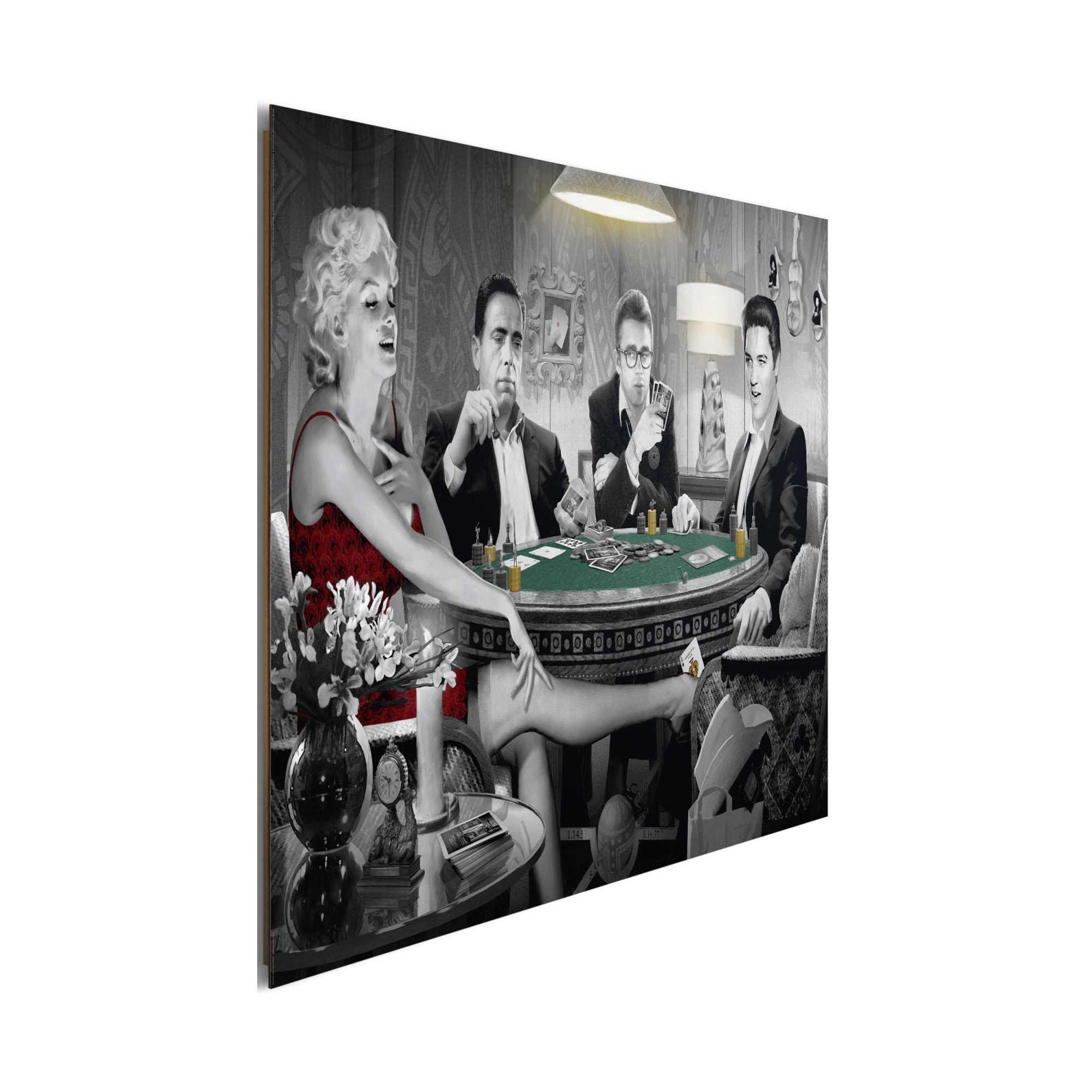 Seitliche Schrägansicht des Wandbilds „Consani - four of a kind“, 60 × 90 cm; Profil, Kante und Tiefe des Bildes sind erkennbar.