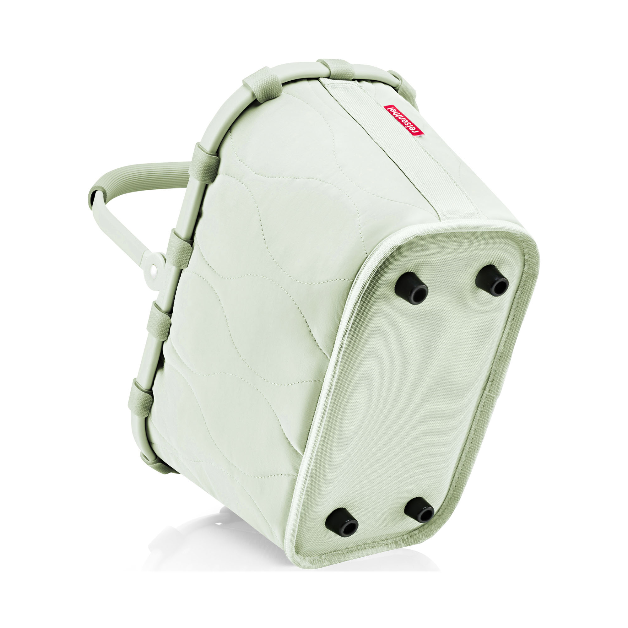 Kleiner Einkaufskorb von Reisenthel, Modell Carrybag XS, in Hellgrün mit Steppstruktur, schräg von unten mit sichtbaren Standfüßen