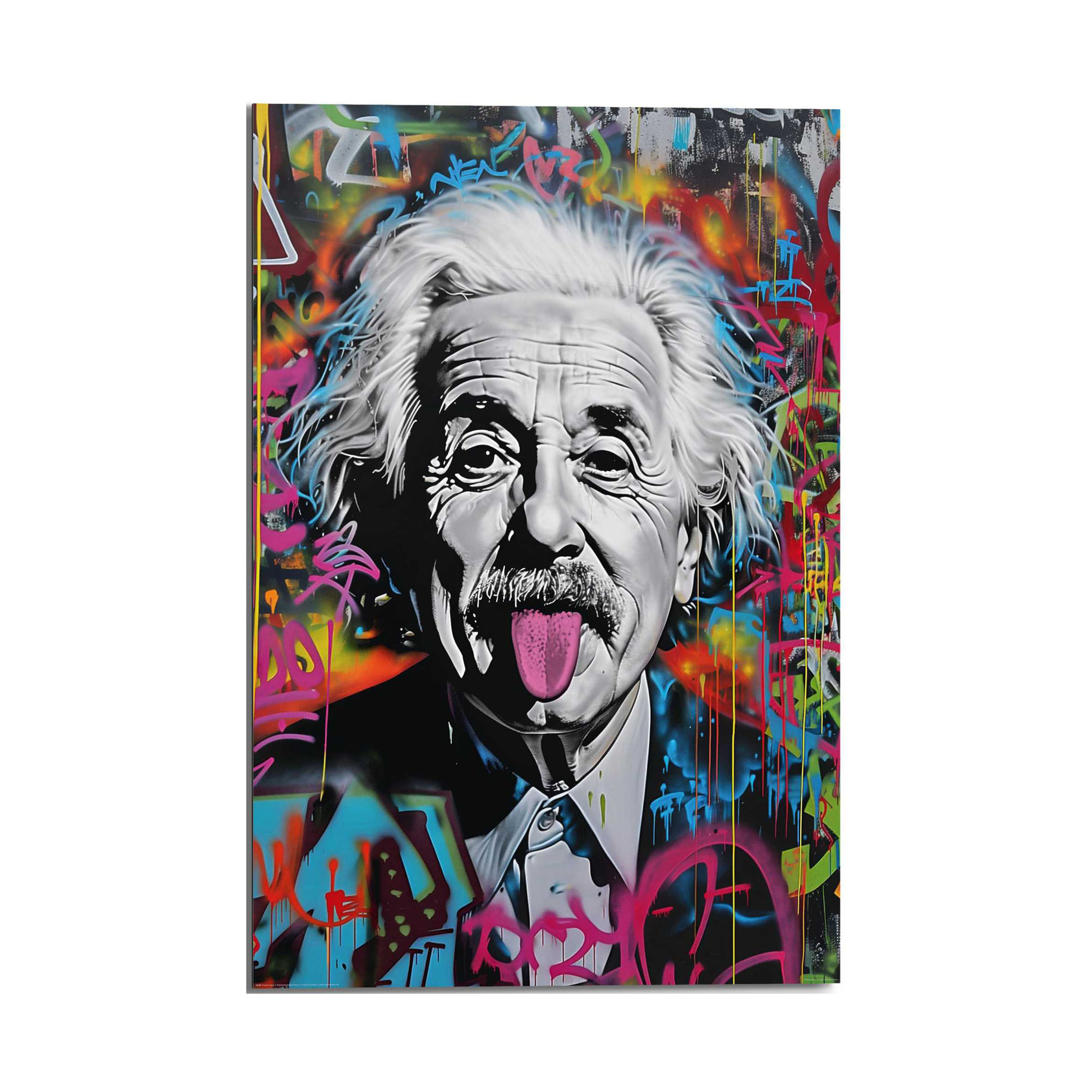 Frontansicht des Wandbilds „Einstein Tongue“ in Mehrfarbig, Größe 60 × 90 cm; das vollständige Motiv ist zu sehen.