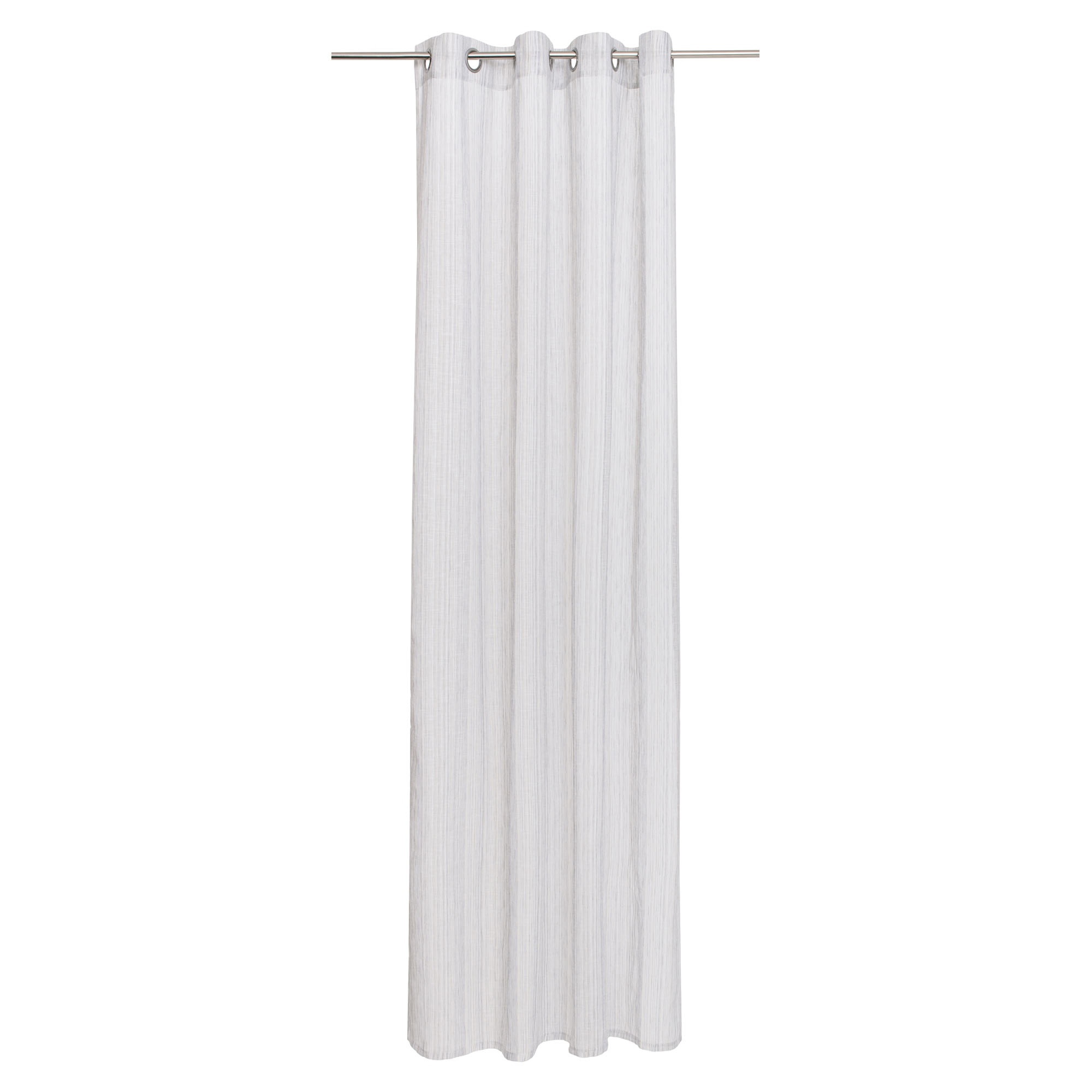 Ösenschal Modell Linea Stripe in Silber, hängend dargestellt, ca. 140 × 245 cm.