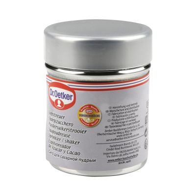 Verpackung des Streuers mit Produktinformationen und mehrsprachiger Beschreibung