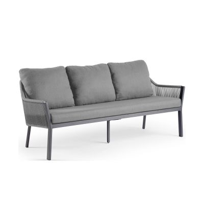 Dining Bank 3-Sitzer mit Aluminiumgestell in Charcoal-Farbe und Sitz-/Rückenbezug in Charcoal, Frontansicht