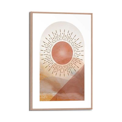 Frontansicht des Wandbilds „Abstract Sun“ in Beige, Größe 20 × 30 cm; das vollständige Motiv ist zu sehen.