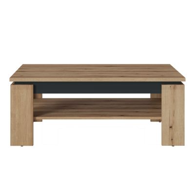 Rechteckiger Couchtisch Coast in Evoke Eiche mit Kosmos Grau und praktischem Ablageboden für Zeitschriften und Wohnaccessoires