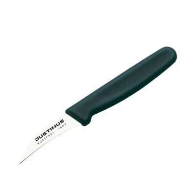 Küchenmesser, gebogen 7 cm FineCut: kleines gebogenes FineCut Küchenmesser mit schwarzem Kunststoffgriff und kurzer heller Klinge.