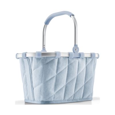 Reisenthel carrybag XS in rhombus denim mit hellblauem Rautenmuster und Tragegriff in der Vorderansicht