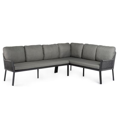 Dining Lounge Chair mit Aluminiumgestell in Charcoal-Farbe und Sitz-/Rückenbezug in Charcoal, Frontansicht