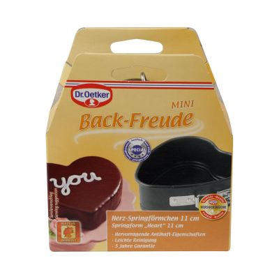 Verpackung der Dr Oetker Herz Springform 11 cm mit abgebildetem Herzkuchen