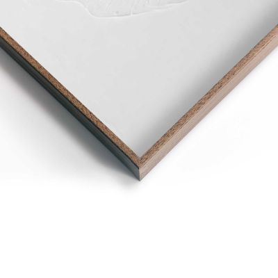 Detailaufnahme einer Ecke des Wandbilds „Gingko“, 30 × 40 cm; Oberfläche, Kante und Materialstärke sind sichtbar.