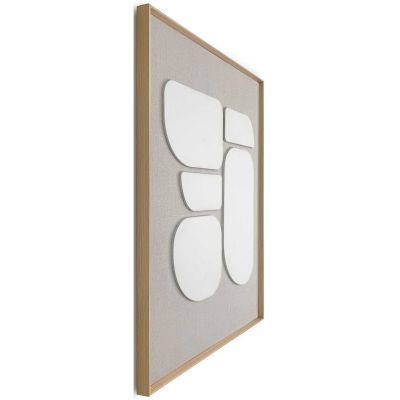 Seitliche Schrägansicht des Wandbilds „Organic Blocks Linen Wood“, 50 × 70 cm; Profil, Kante und Tiefe des Bildes sind erkennbar.