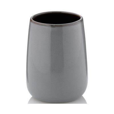 Nebelblauer, glänzender Becher Liana mit leicht bauchiger Form, dunklem Innenraum und schmalem Rand.
