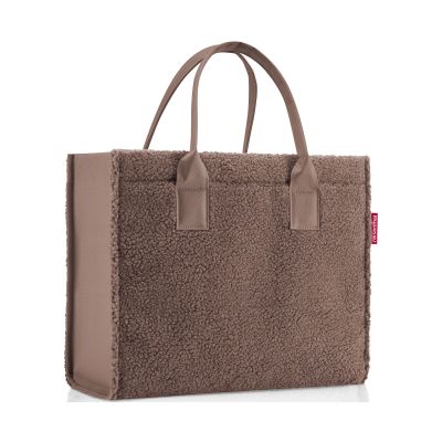 Shopper von Reisenthel, Modell Daily Shopper, in Schokoladenbraun aus Teddyfleece, frontal mit zwei kurzen Tragegriffen