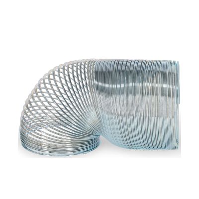 Silberfarbene Metallspirale, waagerecht und teilweise auseinandergezogen dargestellt.