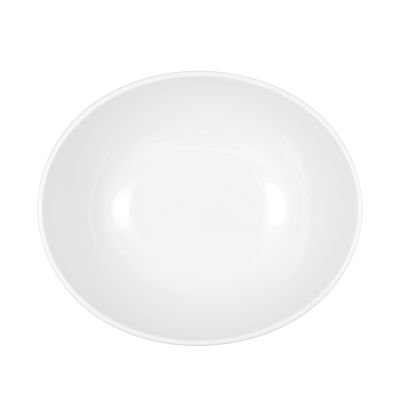 Schale in Weiß; klein, oval und kompakt gerundet. Ansicht: Draufsicht.