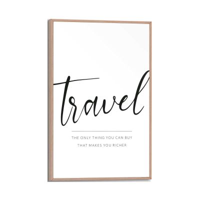 Frontansicht des Wandbilds „Travel“ in Schwarz-Weiß, Größe 20 × 30 cm; das vollständige Motiv ist zu sehen.