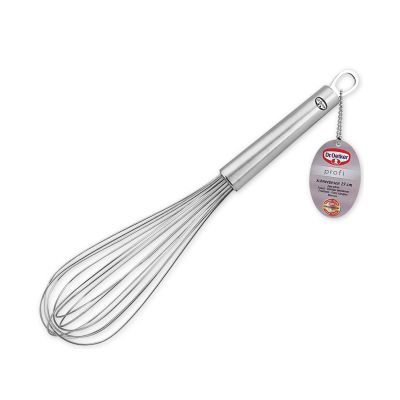 Großer Edelstahl Schneebesen mit Dr Oetker Anhänger am Griff