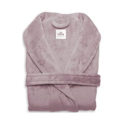 Cara Bademantel in Pale Pink, Größe S: zusammengefalteter Bademantel aus einfarbigem, flauschig wirkendem Stoff, mit sichtbarem Schalkragen und Bindegürtel.