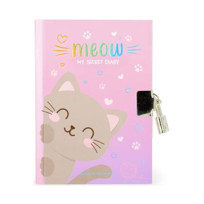Geheimes Tagebuch mit Schloss – Katze von Legami: Rosa Tagebuch mit Katzenmotiv und kleinem Schloss.