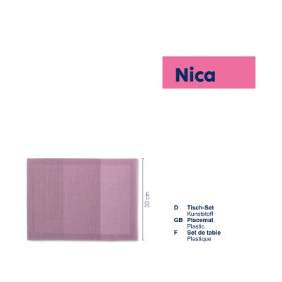 Produktzeichnung eines rosa Tischsets mit Maßangaben und Pflegehinweisen