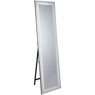 LED-Standspiegel Hermine mit Glitzereffekt, frontal als hohe, schmale Spiegelfläche; Maße ca. 40 x 160 x 4,5 cm.