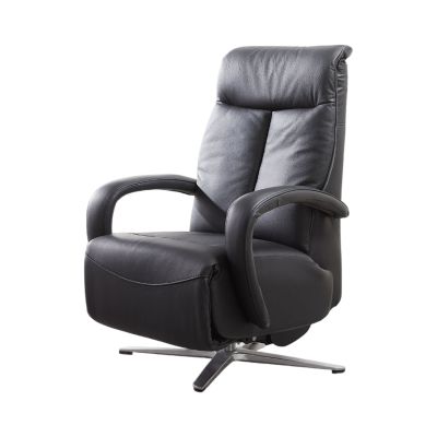 Bequemer Relaxsessel mit hoher Rückenlehne, Armlehnen und schwarzem Bezug auf Metallfuß