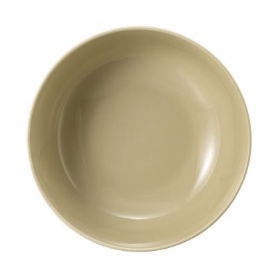 Draufsicht: Schale in Sandbeige. Erkennbar: rund und tief mit waagerechter Rillenstruktur.
