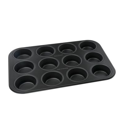 Muffinbackform mit 12 Mulden aus schwarzem Metall
