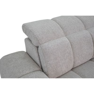 Nahaufnahme der gepolsterten Rückenlehne mit hochgestellter Kopfstütze und strukturierter Oberfläche des Bezugs B831 Kansas 5 linen