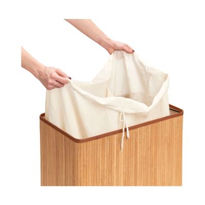 Weitere Produktansicht: Zeller Wäschesammler 2-fach; Farbe natur; Material Bambus; Ausführung: 2-fach; Maße ca. 52 × 32 × 63 cm.