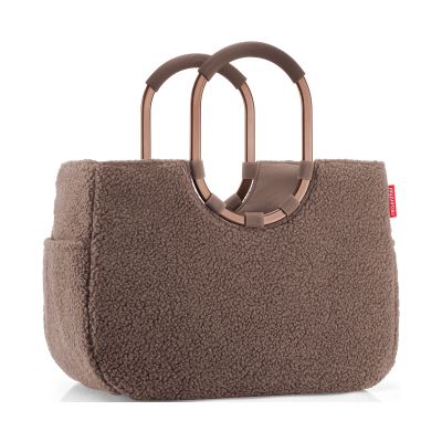 Shopper mit Ringgriffen von Reisenthel, Modell Loopshopper L, in Schokoladenbraun aus Teddyfleece, frontal mit zwei ovalen Ringgriffen