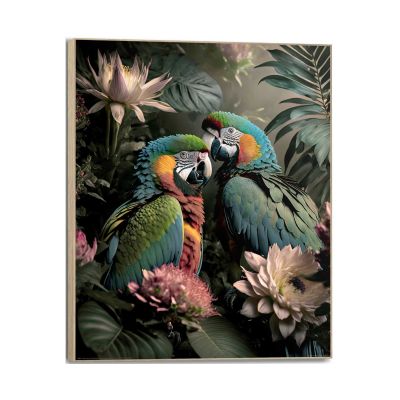 Frontansicht des Wandbilds „Tropical Love“ in Grün, Größe 50 × 40 cm; das vollständige Motiv ist zu sehen.