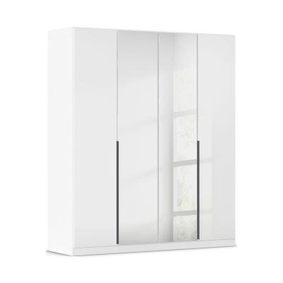 Drehtürenschrank 4-türig 2 Spiegeltüren Hochglanz weiß