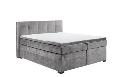 Boxspringbett „Vogue 15 grey“ mit Bettkasten und Tonnentaschenfederkern-Matratze, schräg fotografiert, Liegefläche ohne Kissen